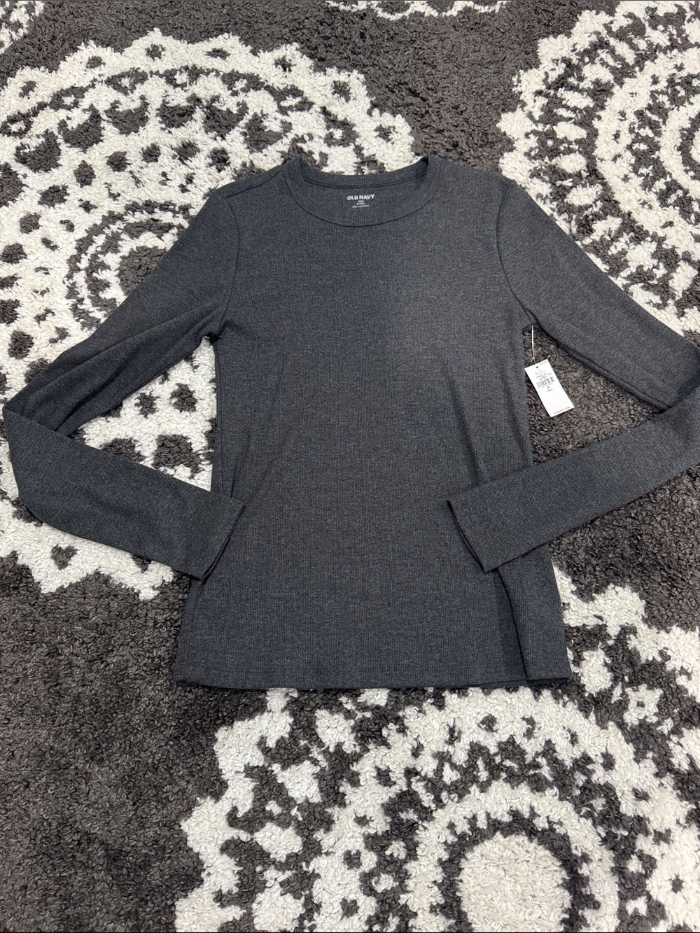 Old Navy Charcoal gray Crewneck ribbed snug fit Long-Sleeve Top nwt M tall